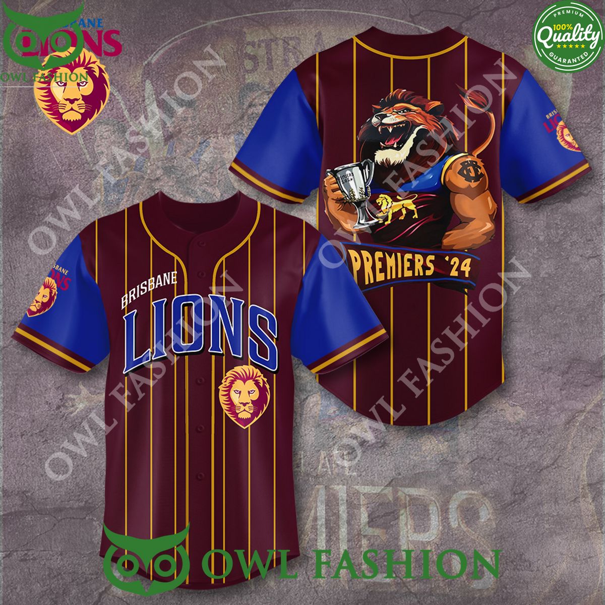 Brisbane Lions Premiers 24 Logo Baseball Jersey Shirt baseball jersey product view 1