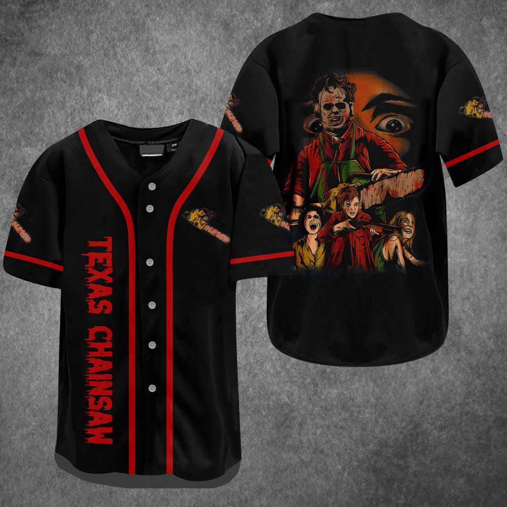 Leatherface Texas Chainsaw Baseball Jersey: Premium Leather Design for Ultimate Fans - Aopprinter baseball jersey product view 2
