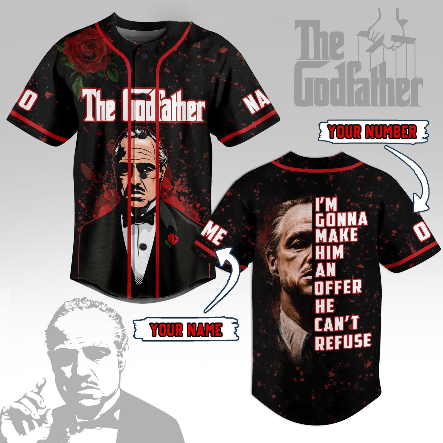 Legendary Cool The Godfather Customized Baseball Jersey baseball jersey product view 1