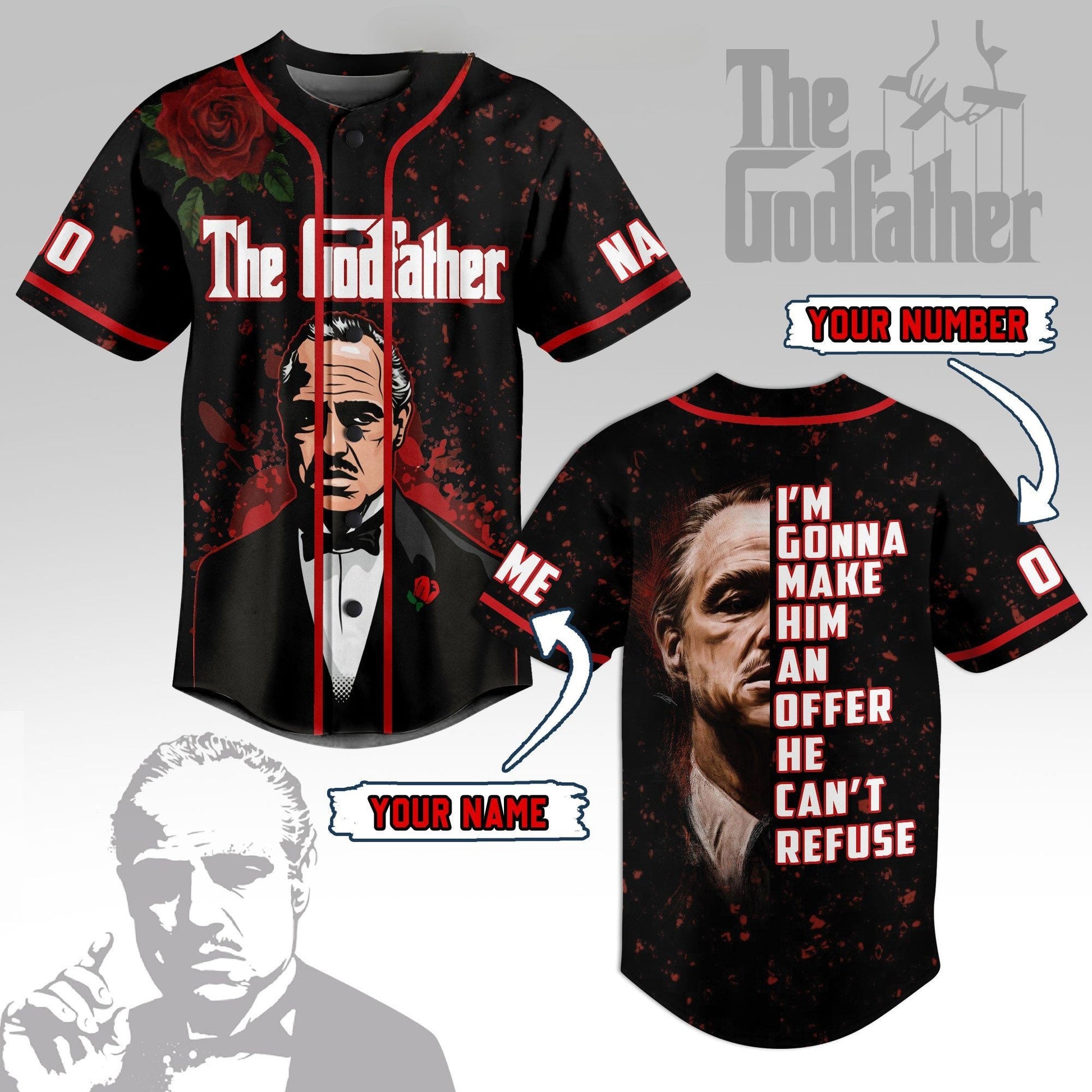Legendary Cool The Godfather Customized Baseball Jersey baseball jersey product view 1