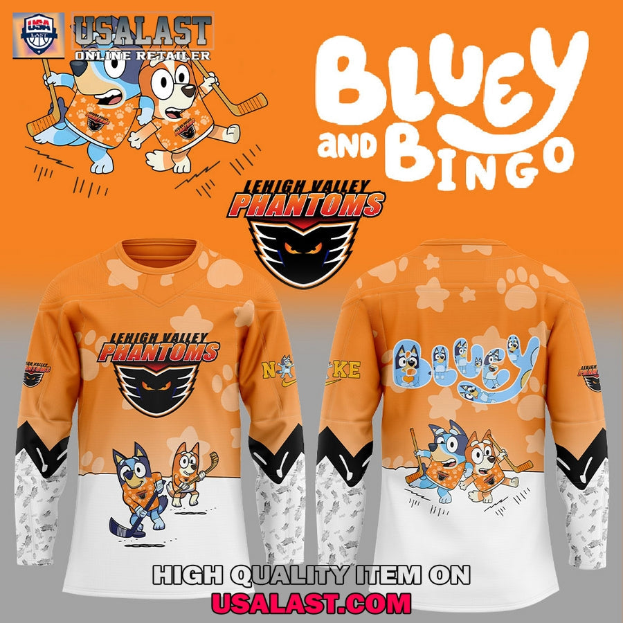 Lehigh Valley Phantoms x Bluey and Bingo Hoodie Jersey sports jersey product view 3