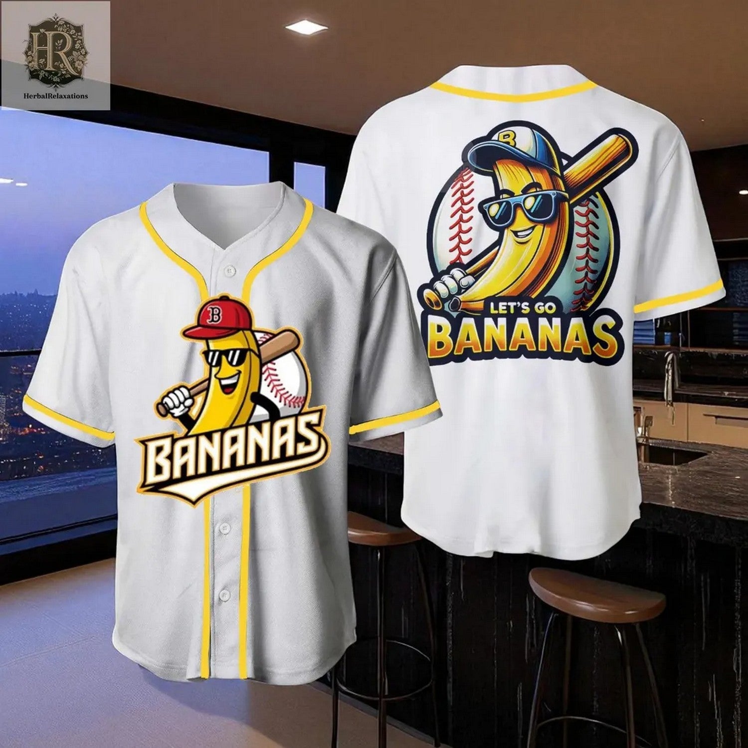 Let’s Go Banana Wearing Sunglasses White Baseball Jersey baseball jersey product view 1