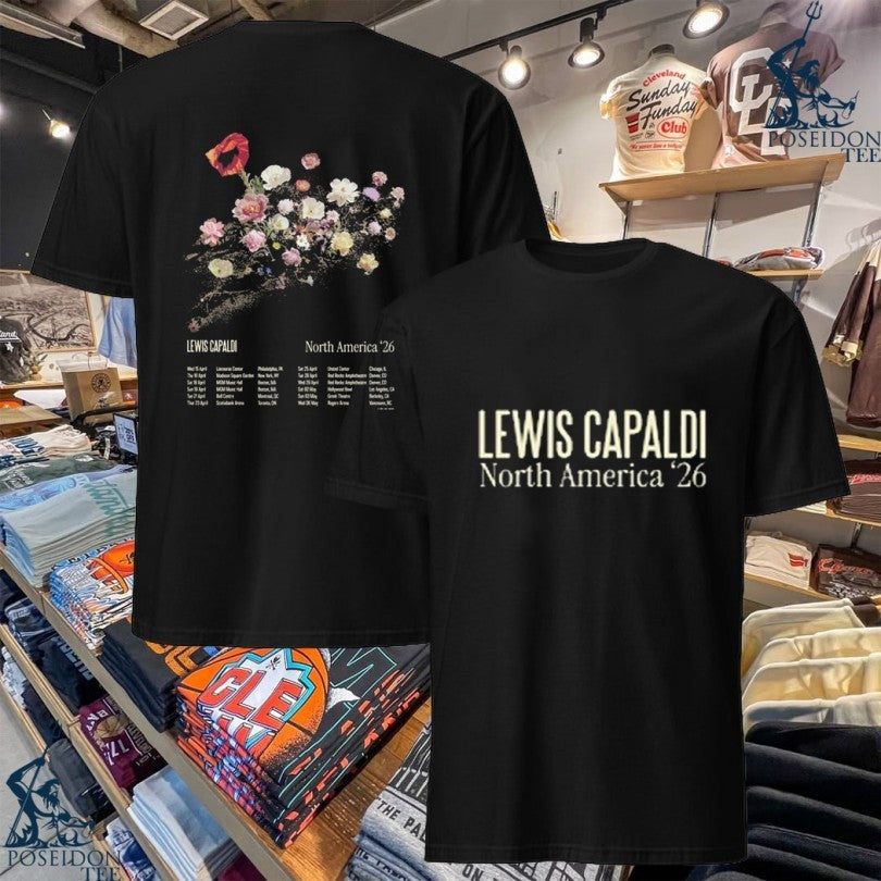 Lewis Capaldi North America 2026 Black Floral T-shirt Unisex T-shirt, Sweatshirt, Hoodie, Long Sleeve Tee - T-Shirt, Sweatshirt, Hoodie