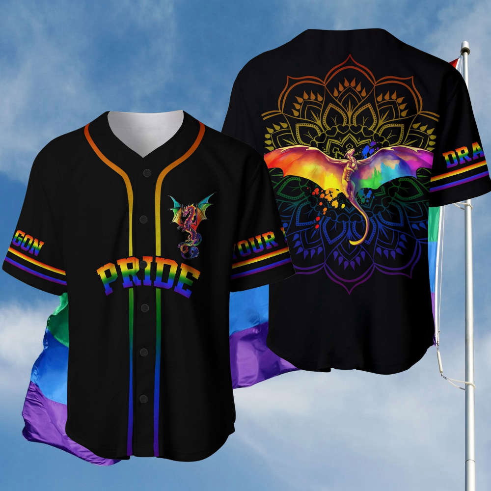 LGBT Pride Dragon Mandala Personalized Baseball Jersey - Aopprinter baseball jersey product view 2