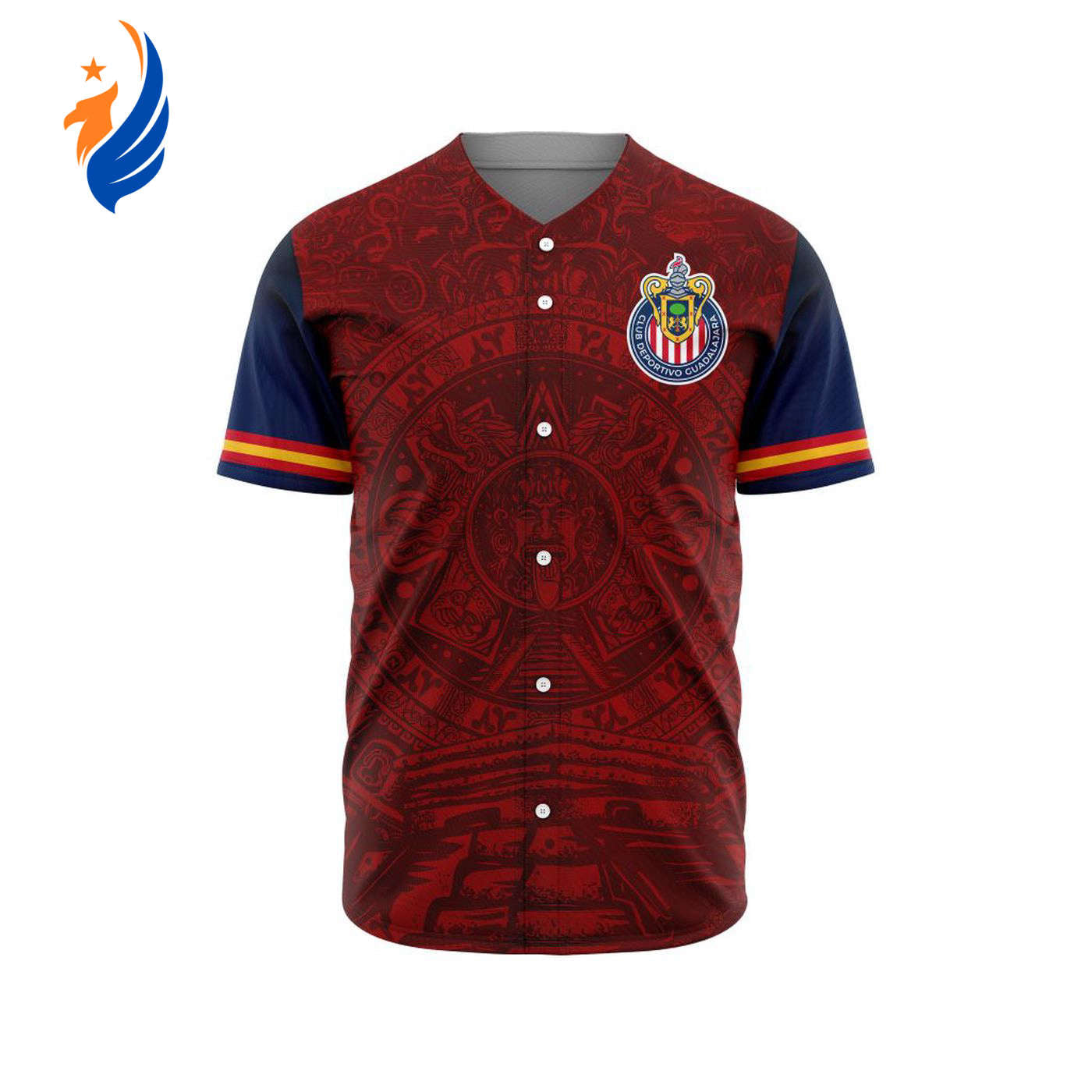 LIGA MX Chivas Guadalajara Special Aztec Design Baseball Jersey Gift for Men Women - Bafud baseball jersey product view 1
