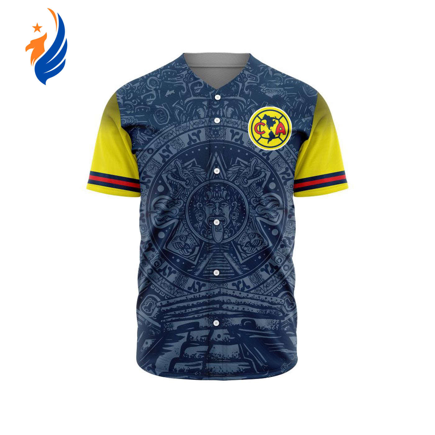 LIGA MX Club America Special Aztec Design Baseball Jersey Gift for Men Women - Bafud baseball jersey product view 1