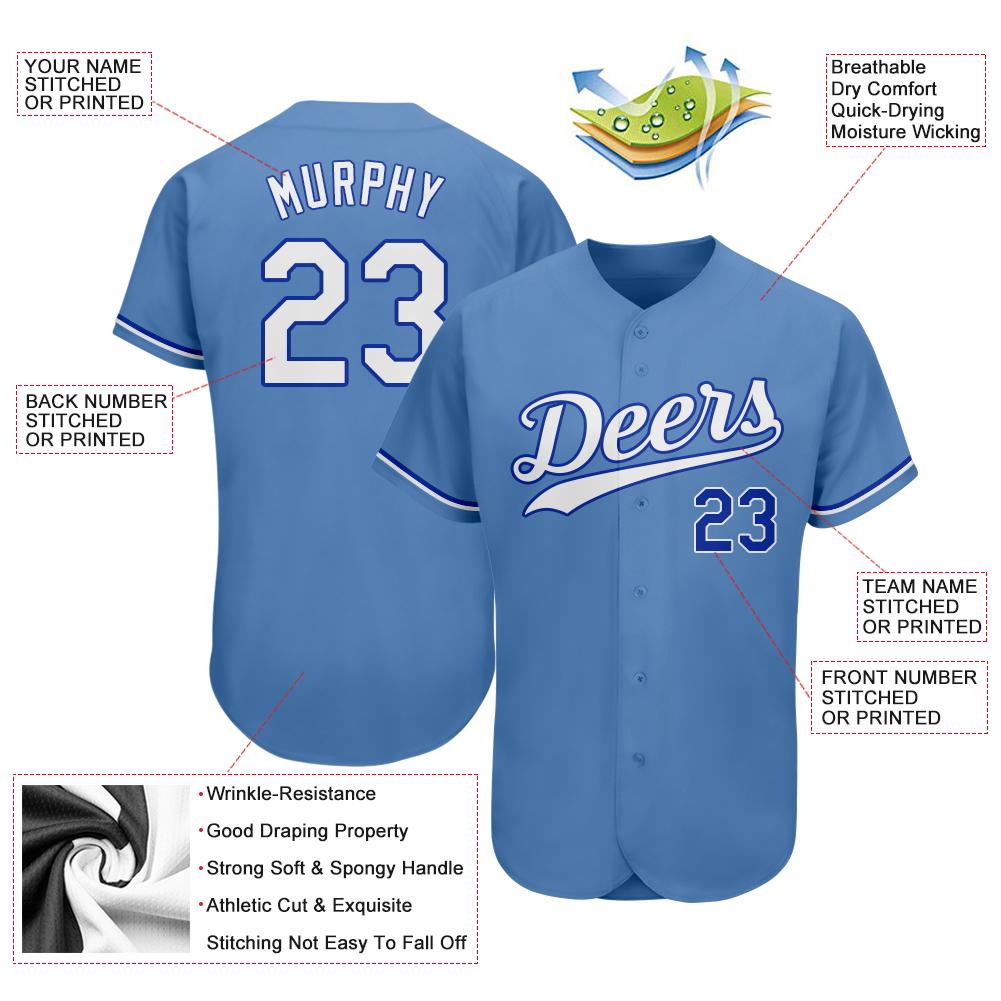 Custom Light Blue White-Royal Authentic Baseball Jersey baseball jersey product view 3