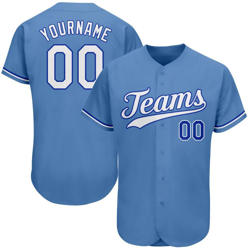 Custom Light Blue White-Royal Authentic Baseball Jersey baseball jersey product view 1