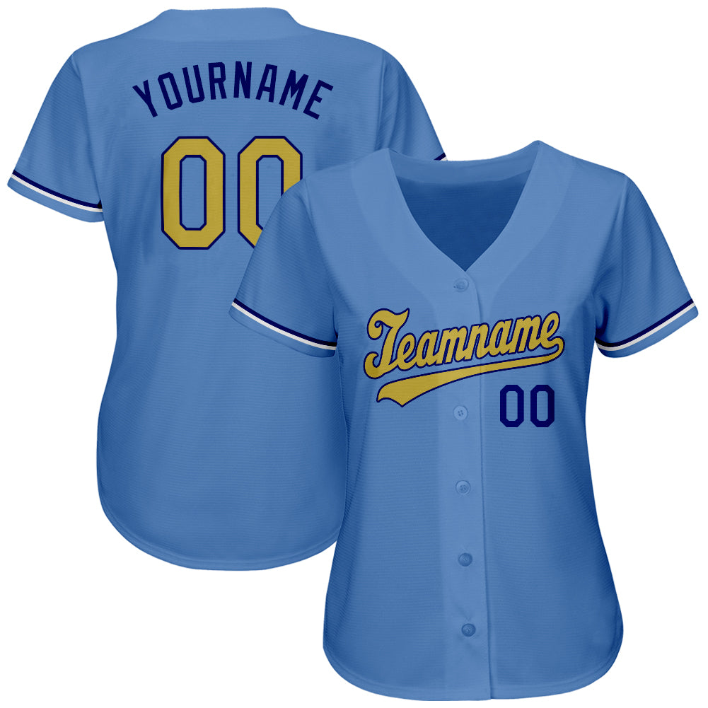 Custom Light Blue Old Gold-Royal Authentic Baseball Jersey baseball jersey product view 2