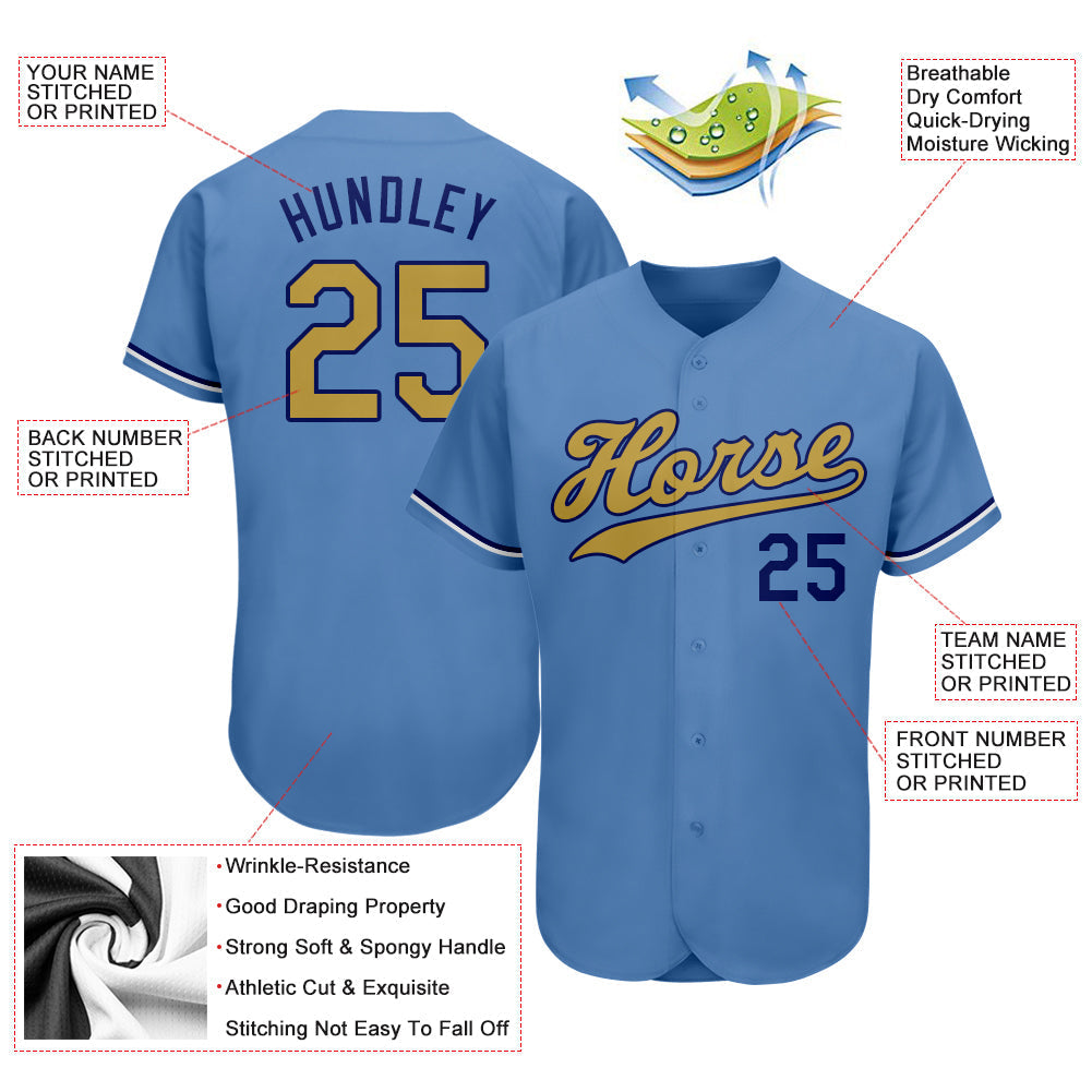 Custom Light Blue Old Gold-Royal Authentic Baseball Jersey baseball jersey product view 3