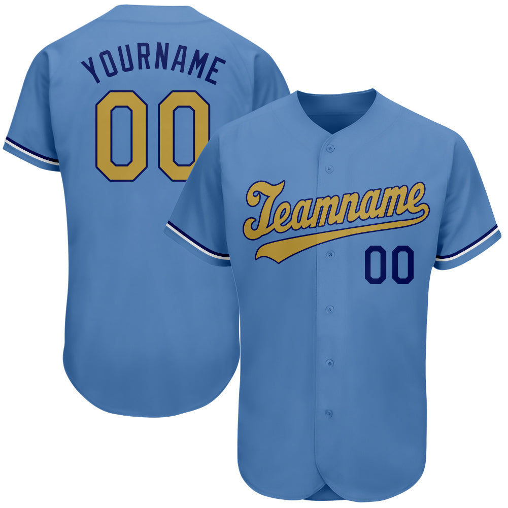 Custom Light Blue Old Gold-Royal Authentic Baseball Jersey baseball jersey product view 1