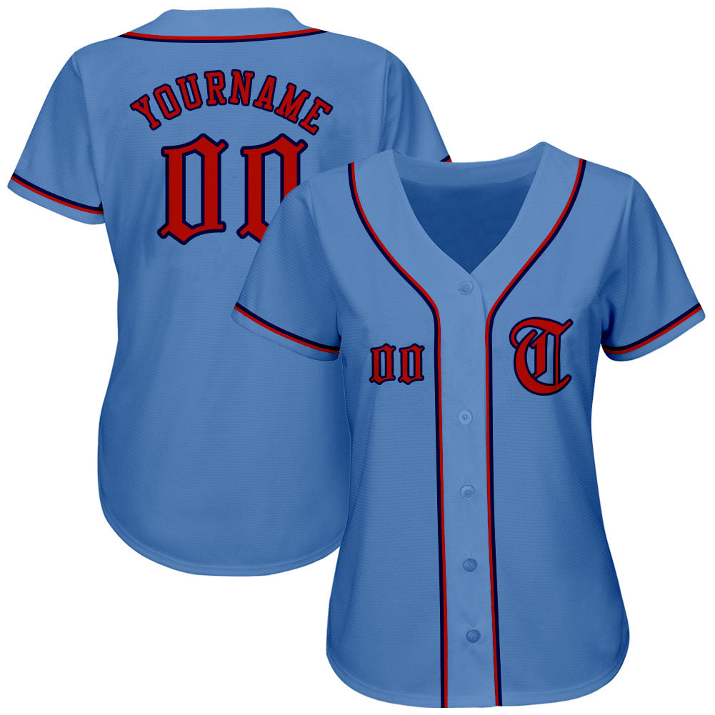 Custom Light Blue Red-Navy Authentic Baseball Jersey baseball jersey product view 2