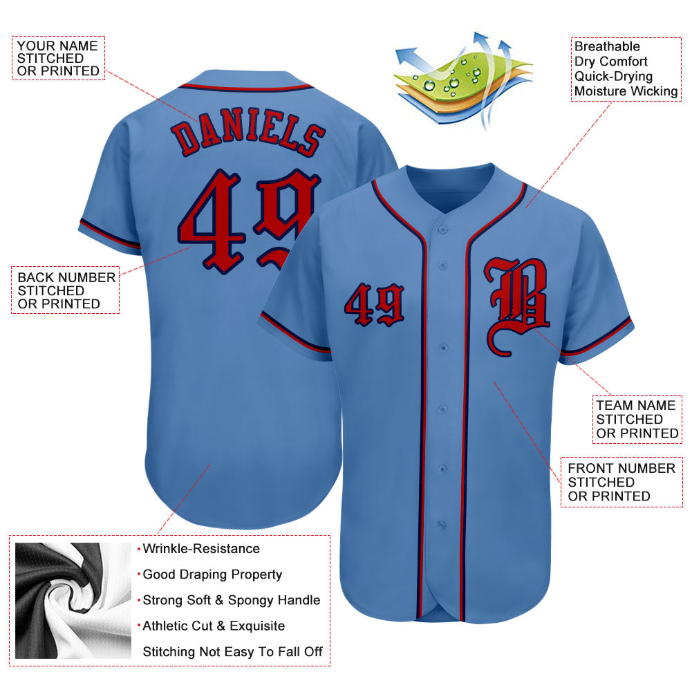 Custom Light Blue Red-Navy Authentic Baseball Jersey baseball jersey product view 3