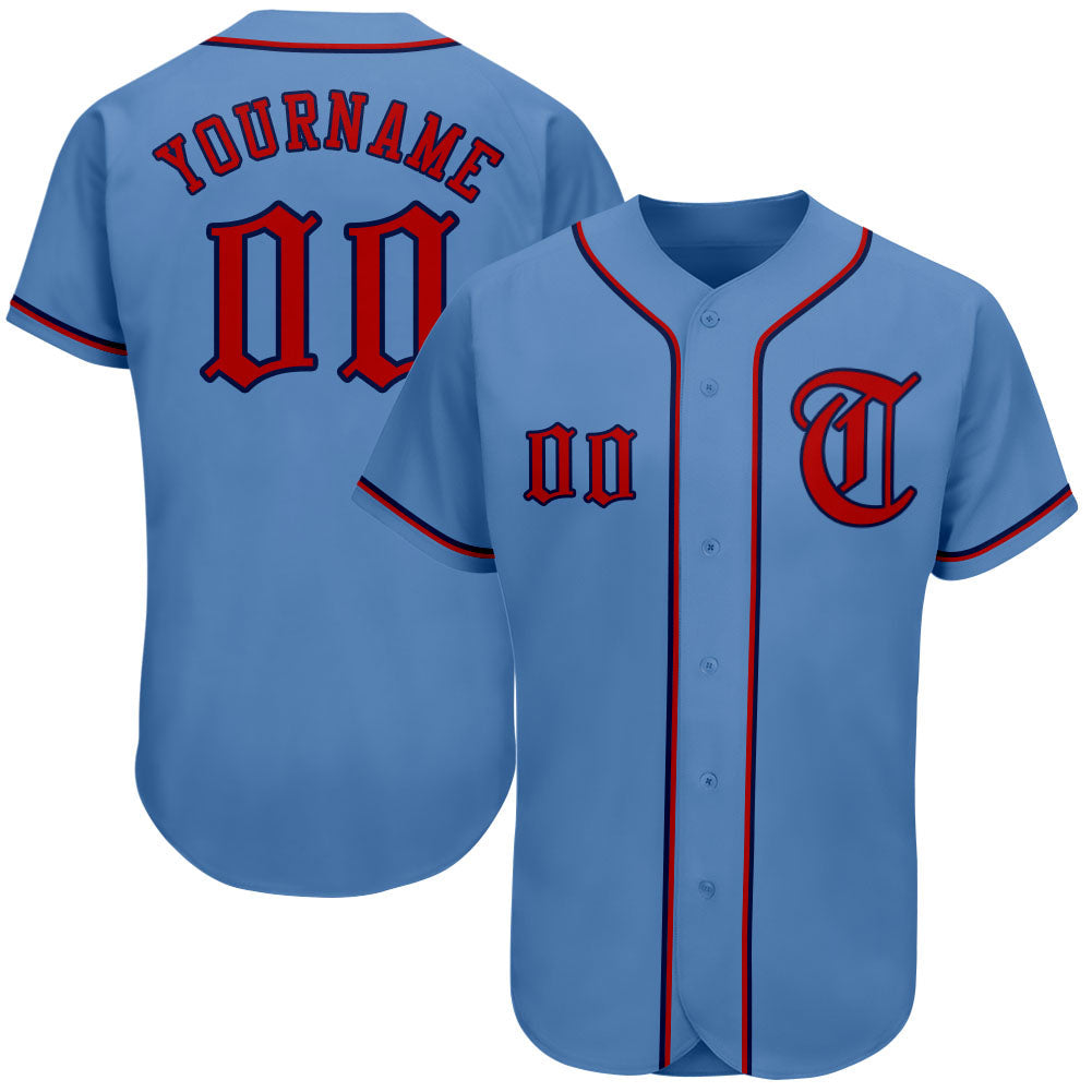 Custom Light Blue Red-Navy Authentic Baseball Jersey baseball jersey product view 1