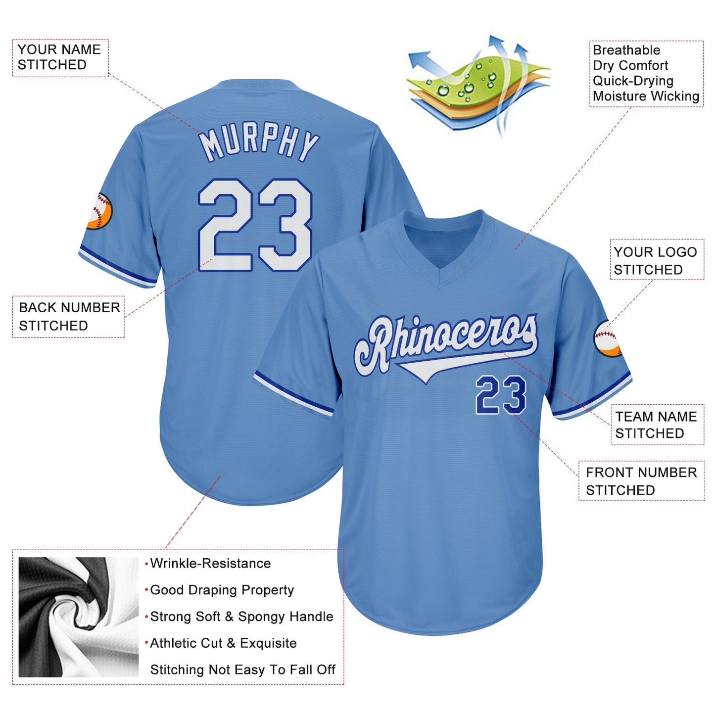 Custom Light Blue White-Royal Authentic Throwback Rib-Knit Baseball Jersey Shirt baseball jersey product view 4