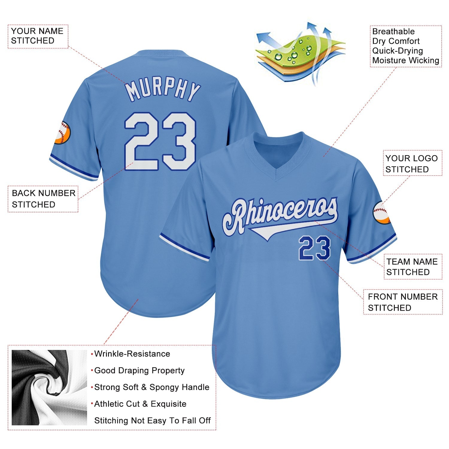 Custom Light Blue White-Royal Authentic Throwback Rib-Knit Baseball Jersey Shirt baseball jersey product view 4