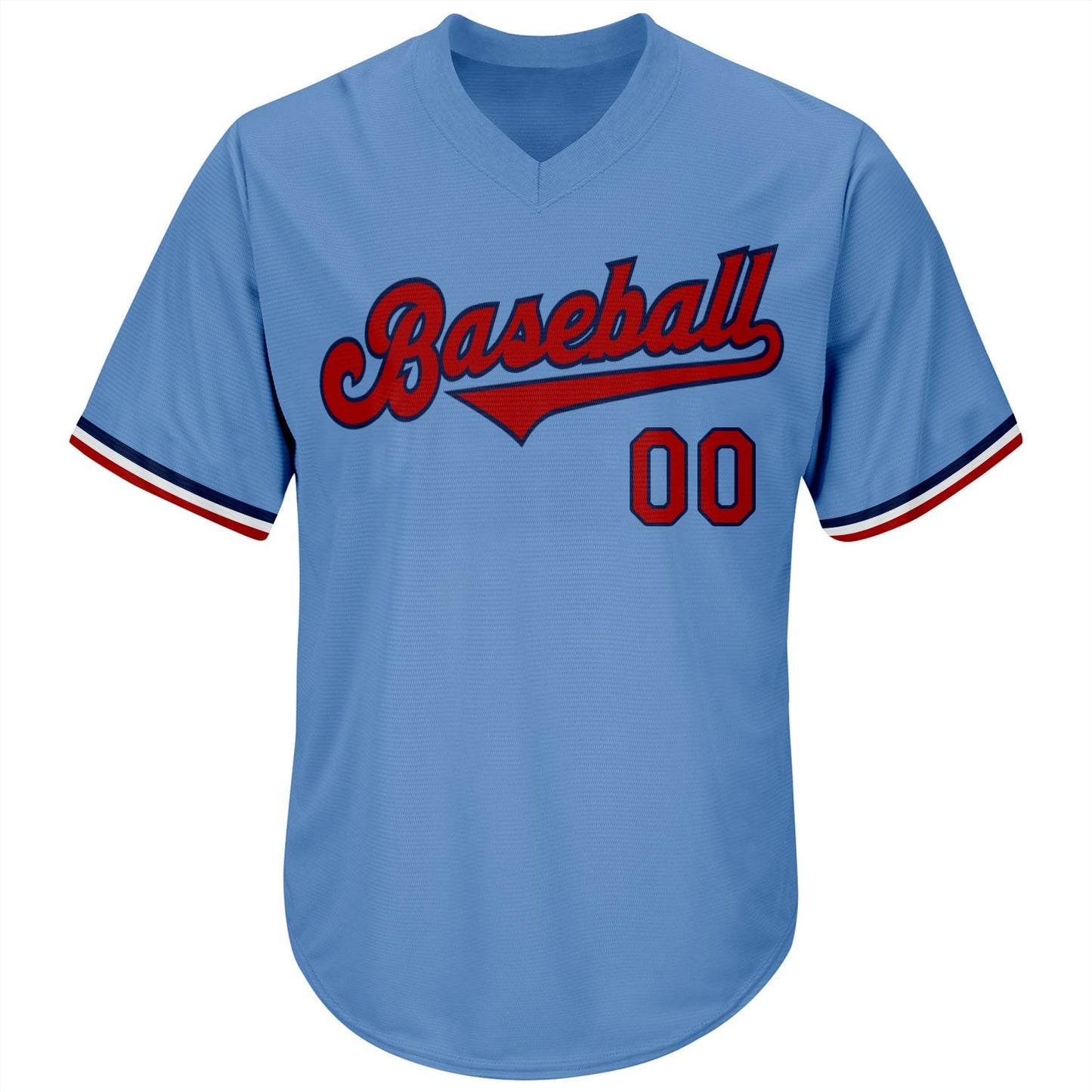 Custom Light Blue Red-Navy Authentic Throwback Rib-Knit Baseball Jersey Shirt baseball jersey product view 2