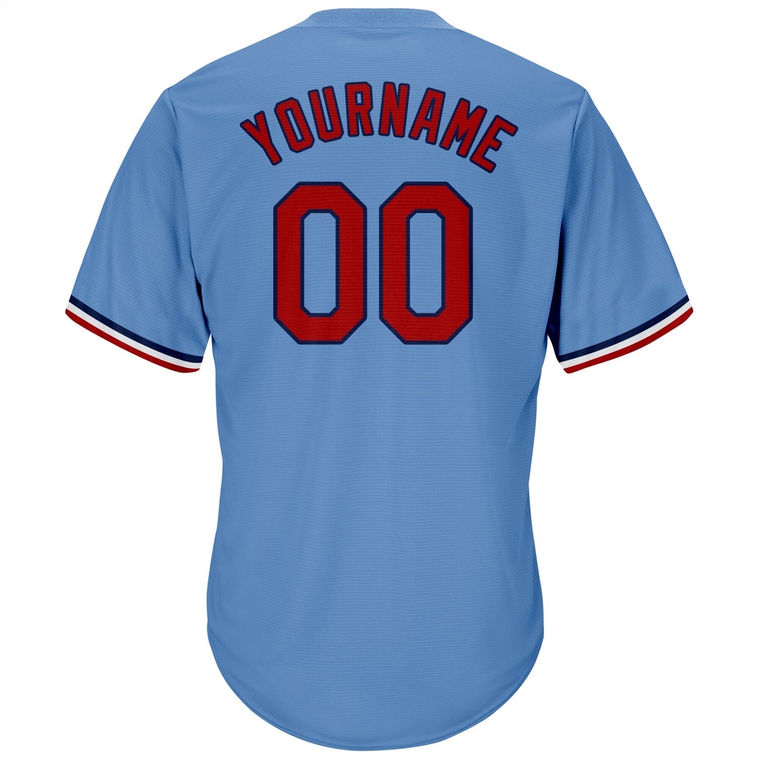 Custom Light Blue Red-Navy Authentic Throwback Rib-Knit Baseball Jersey Shirt baseball jersey product view 3
