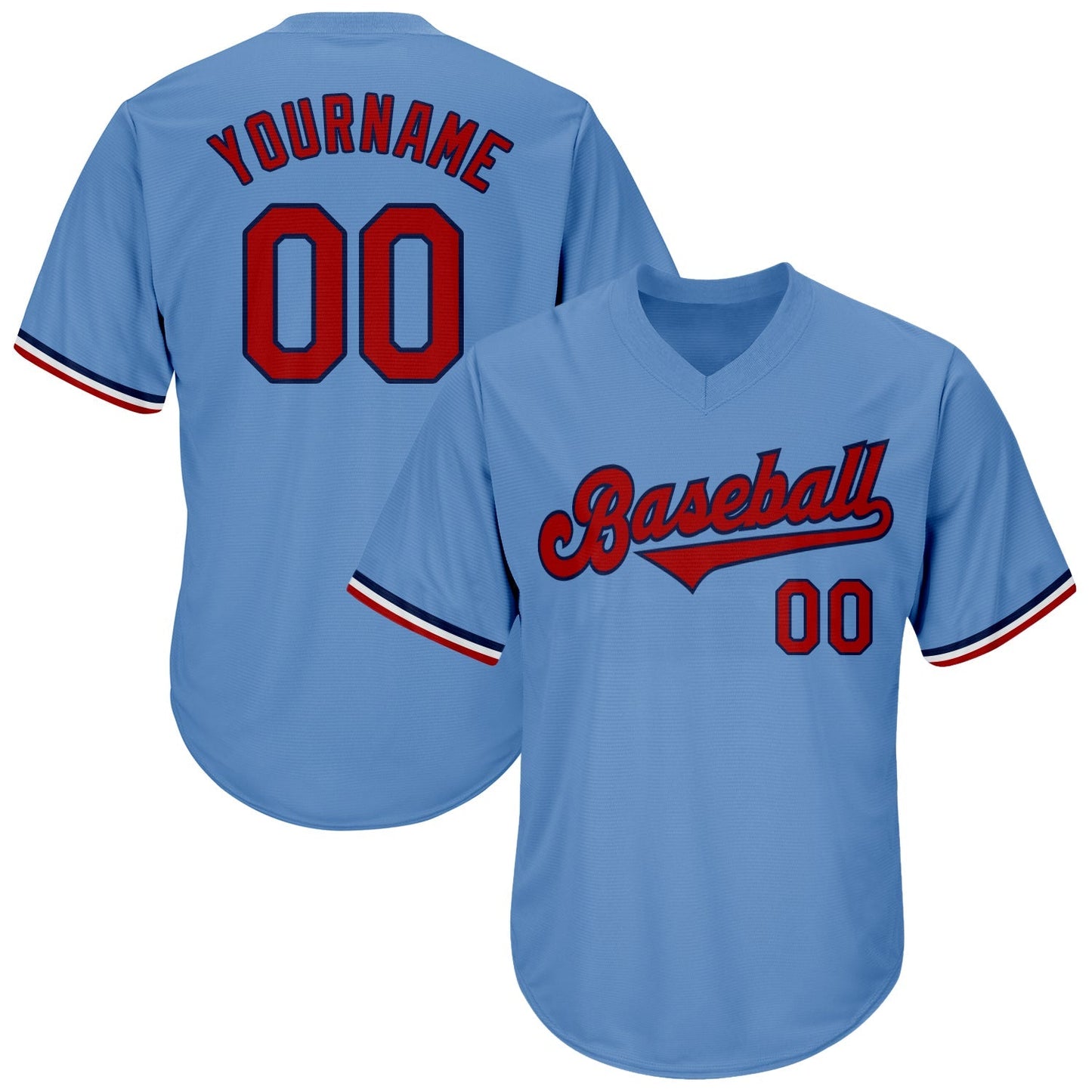 Custom Light Blue Red-Navy Authentic Throwback Rib-Knit Baseball Jersey Shirt baseball jersey product view 1