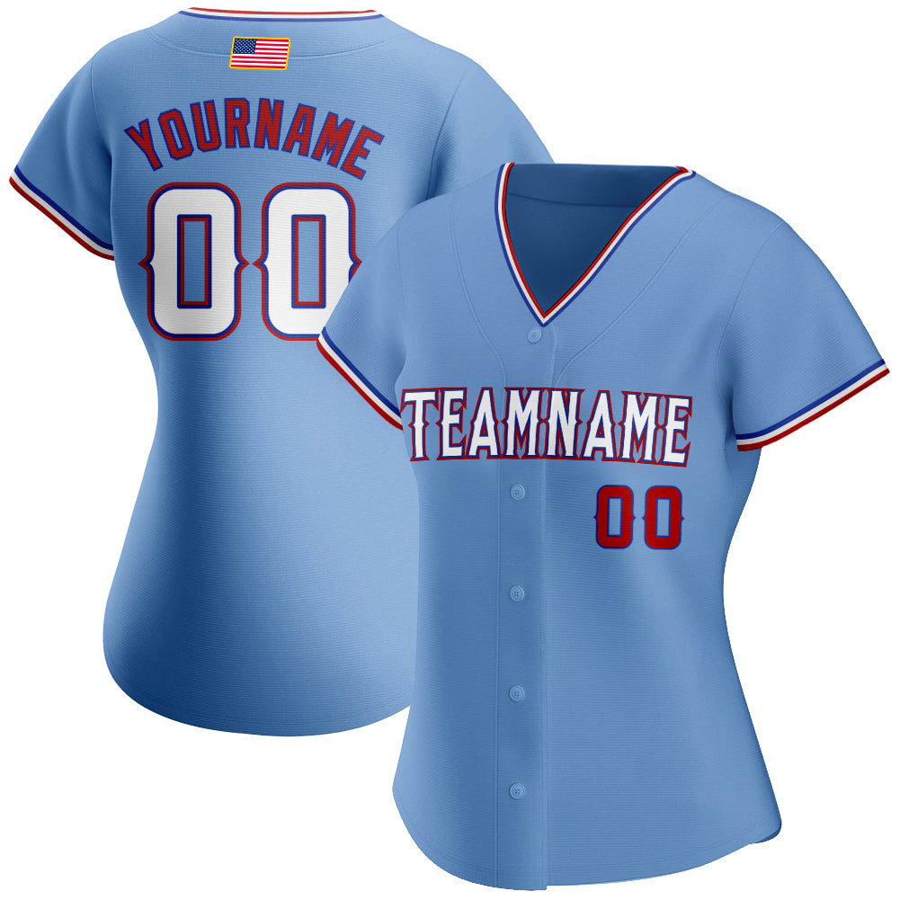 Custom Light Blue White-Red Authentic American Flag Fashion Baseball Jersey baseball jersey product view 2