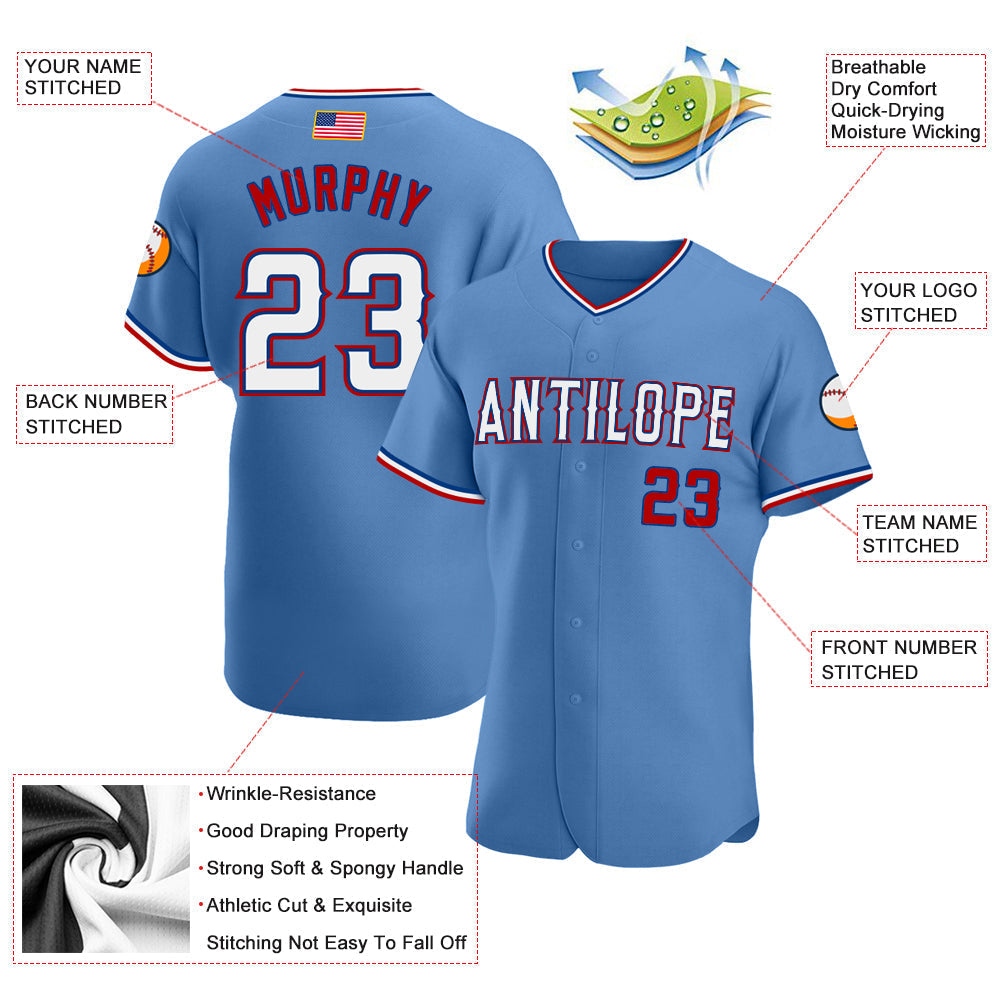 Custom Light Blue White-Red Authentic American Flag Fashion Baseball Jersey baseball jersey product view 3