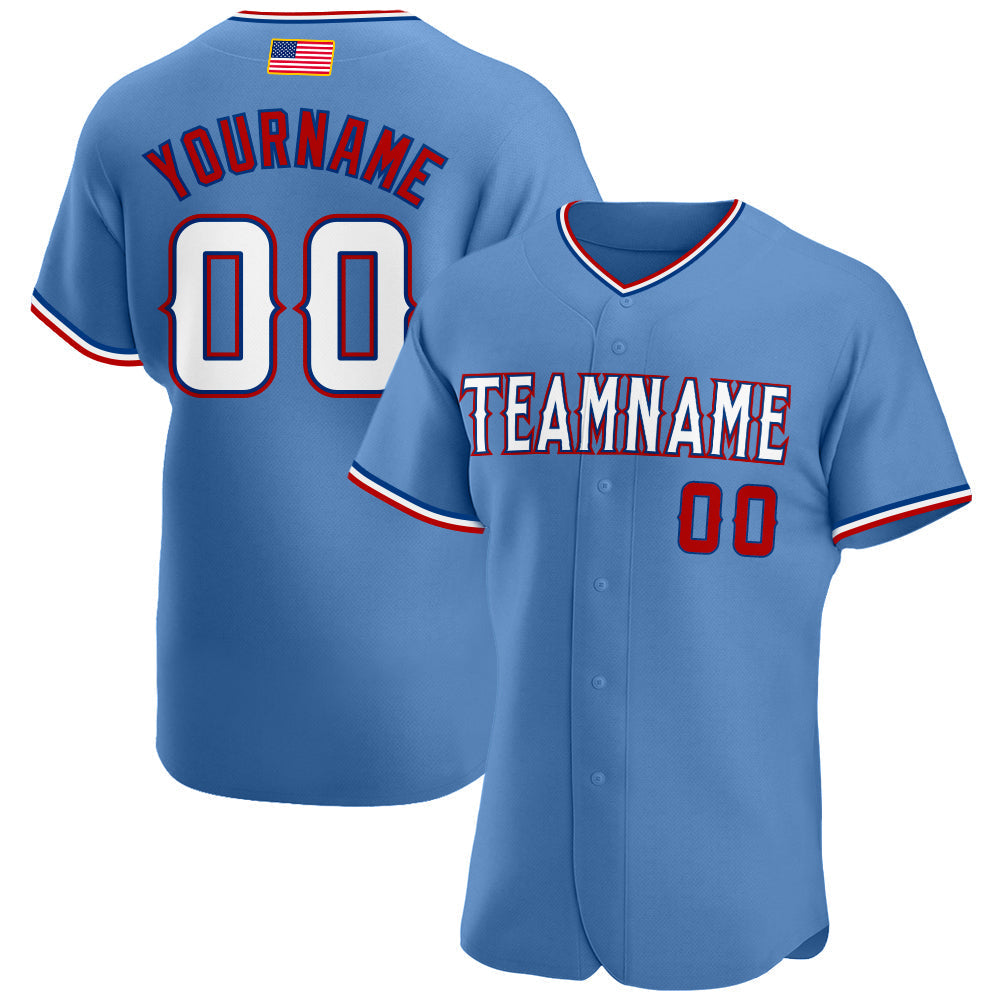 Custom Light Blue White-Red Authentic American Flag Fashion Baseball Jersey baseball jersey product view 1