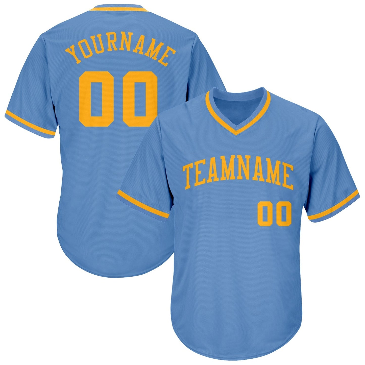 Custom Light Blue Gold Authentic Throwback Rib-Knit Baseball Jersey Shirt baseball jersey product view 1