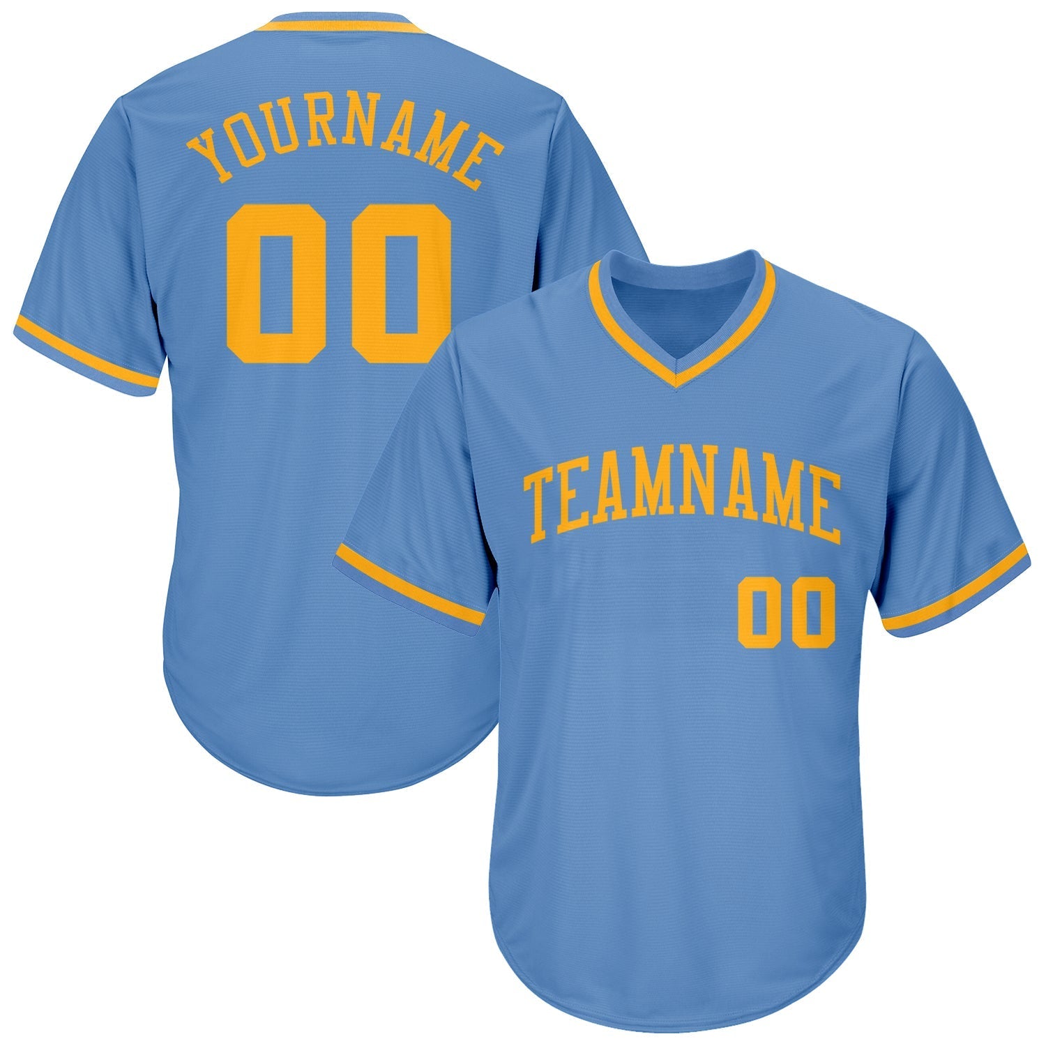 Custom Light Blue Gold Authentic Throwback Rib-Knit Baseball Jersey Shirt baseball jersey product view 1
