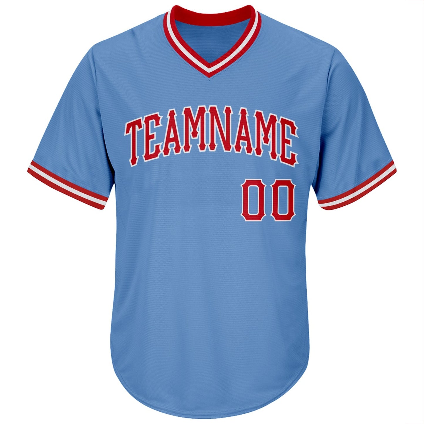 Custom Light Blue Red-White Authentic Throwback Rib-Knit Baseball Jersey Shirt baseball jersey product view 2