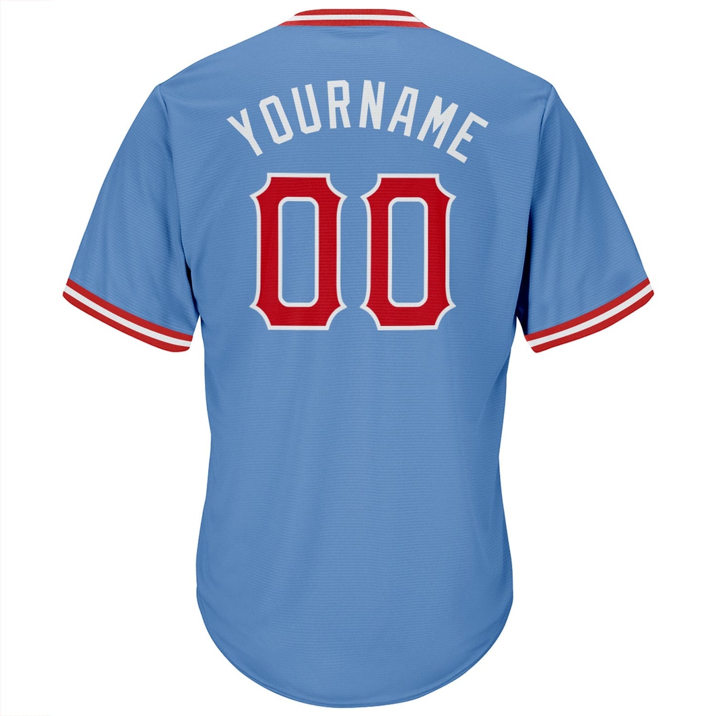 Custom Light Blue Red-White Authentic Throwback Rib-Knit Baseball Jersey Shirt baseball jersey product view 3