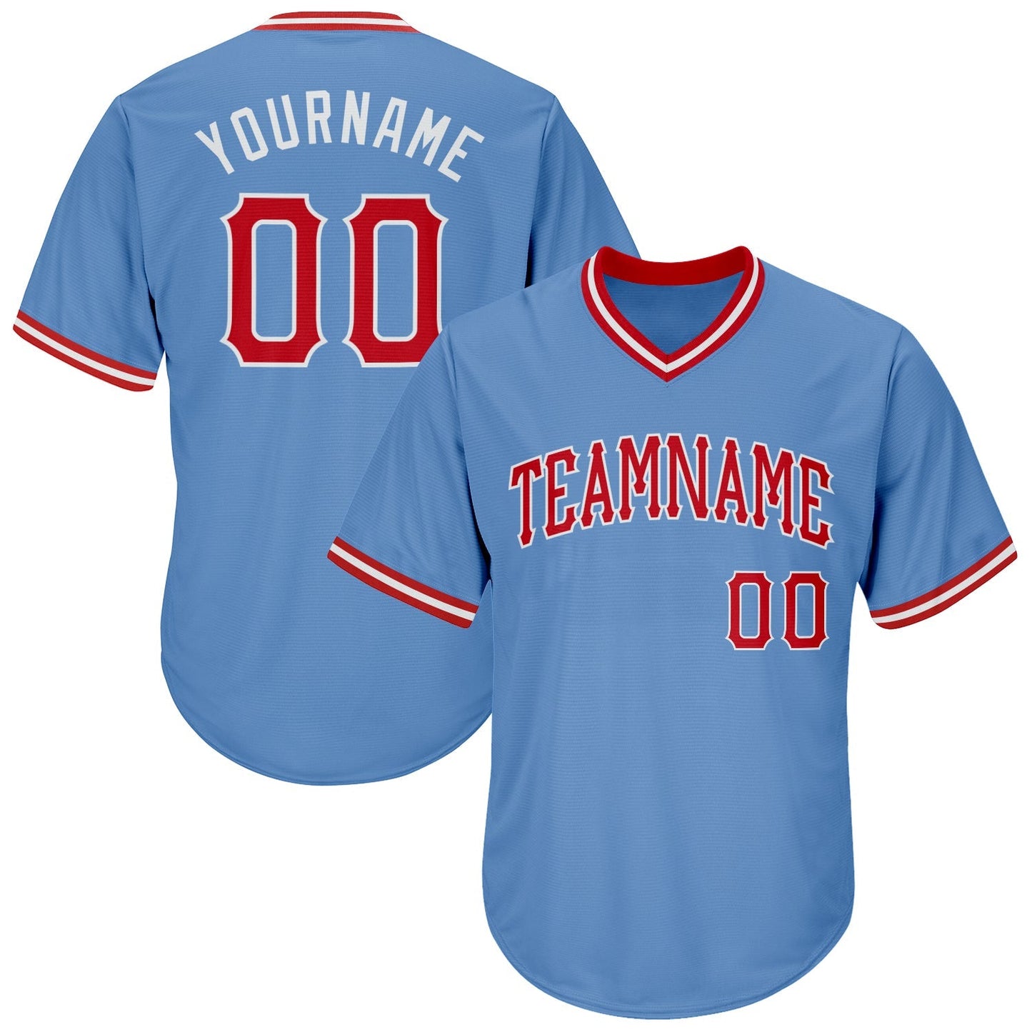 Custom Light Blue Red-White Authentic Throwback Rib-Knit Baseball Jersey Shirt baseball jersey product view 1