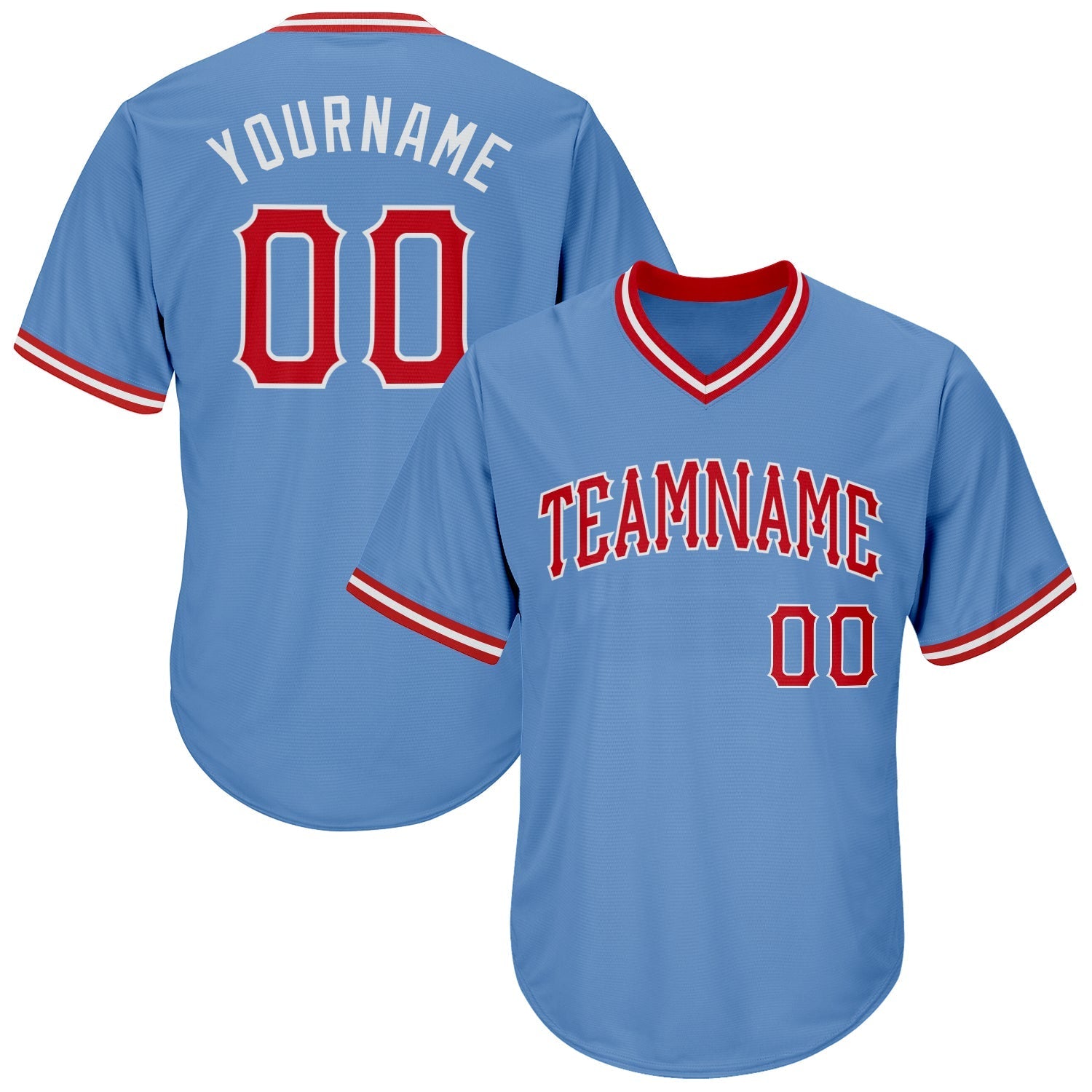 Custom Light Blue Red-White Authentic Throwback Rib-Knit Baseball Jersey Shirt baseball jersey product view 1