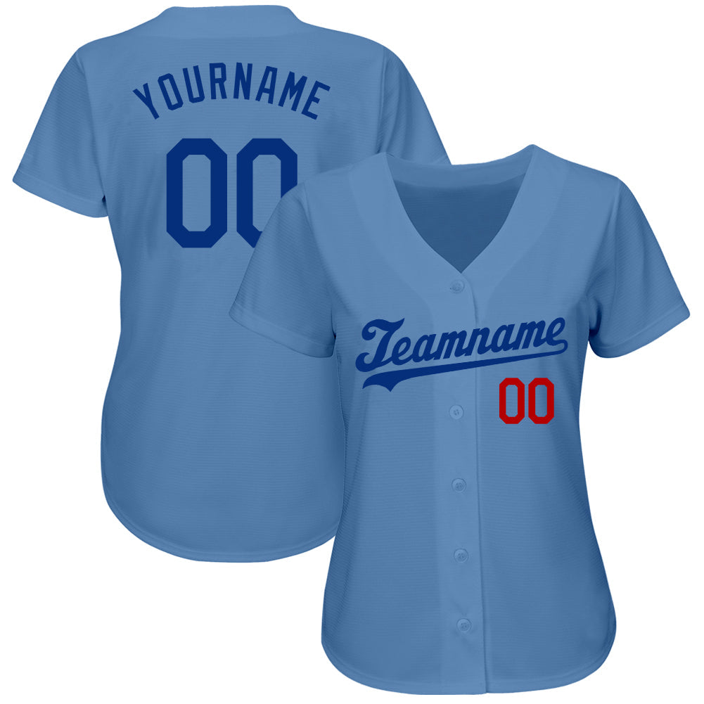 Custom Light Blue Royal-Red Authentic Baseball Jersey baseball jersey product view 2
