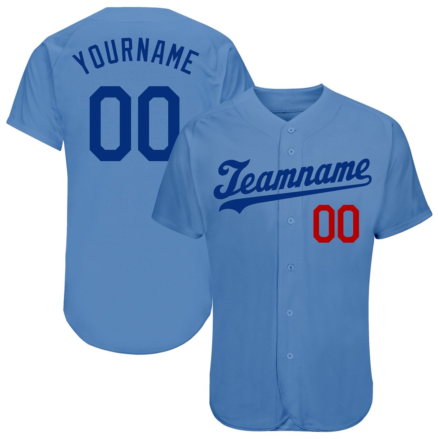 Custom Light Blue Royal-Red Authentic Baseball Jersey baseball jersey product view 1
