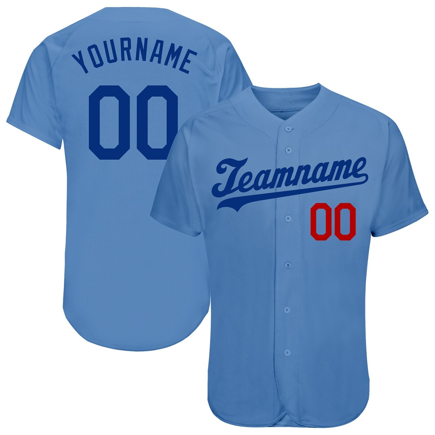 Custom Light Blue Royal-Red Authentic Baseball Jersey baseball jersey product view 1