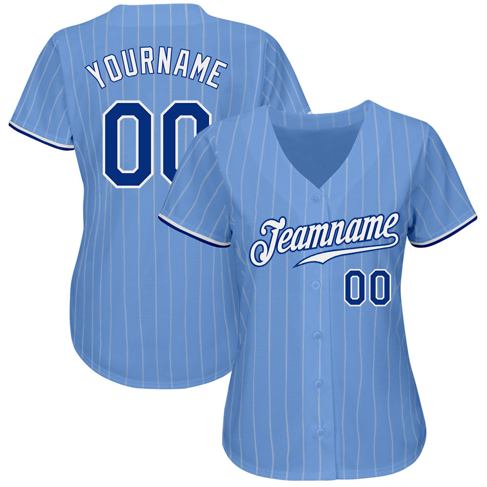 Custom Light Blue White Pinstripe Royal-White Authentic Baseball Jersey baseball jersey product view 2