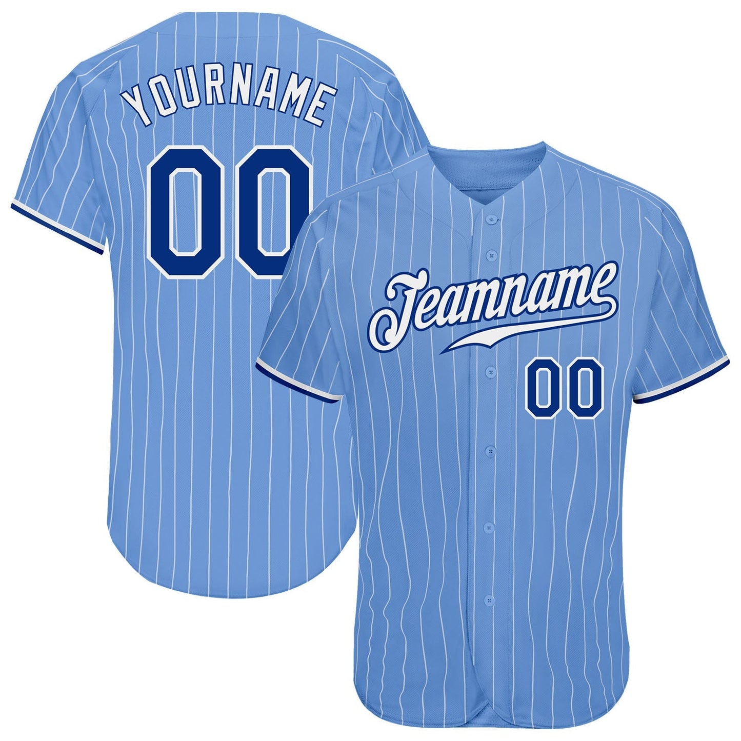 Custom Light Blue White Pinstripe Royal-White Authentic Baseball Jersey baseball jersey product view 1