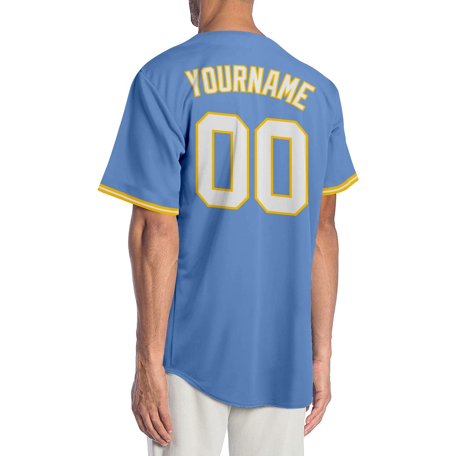 Custom Light Blue White-Gold Authentic Baseball Jersey baseball jersey product view 2