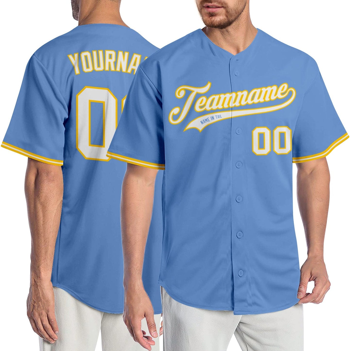 Custom Light Blue White-Gold Authentic Baseball Jersey baseball jersey product view 1
