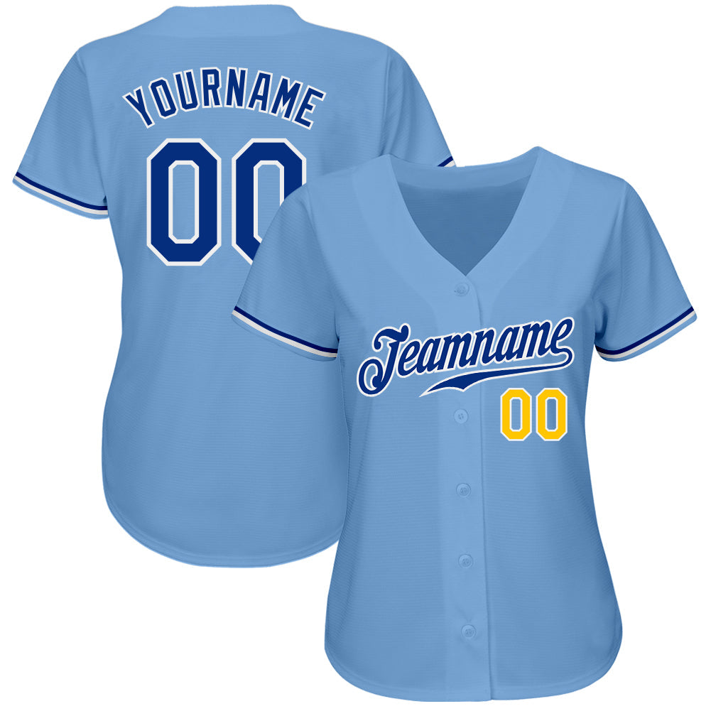 Custom Light Blue Royal-Gold Authentic Baseball Jersey baseball jersey product view 2