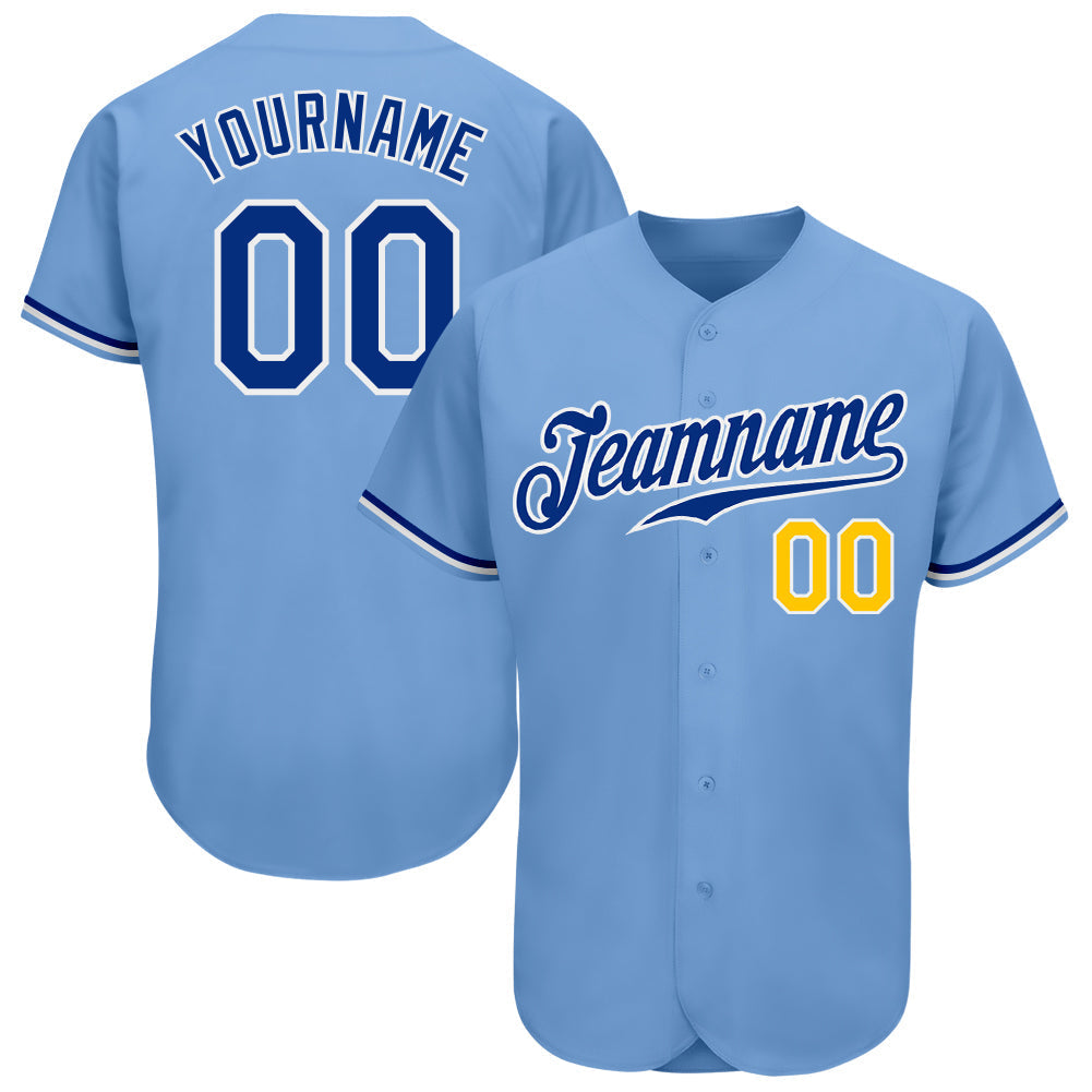 Custom Light Blue Royal-Gold Authentic Baseball Jersey baseball jersey product view 1