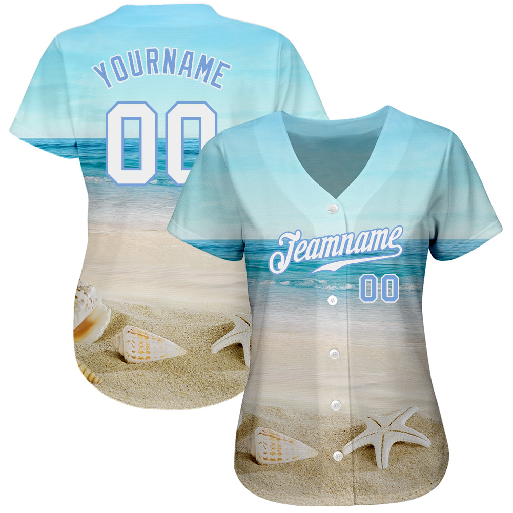 Custom Light Blue White-Light Blue 3D Pattern Design Beach Authentic Baseball Jersey baseball jersey product view 2