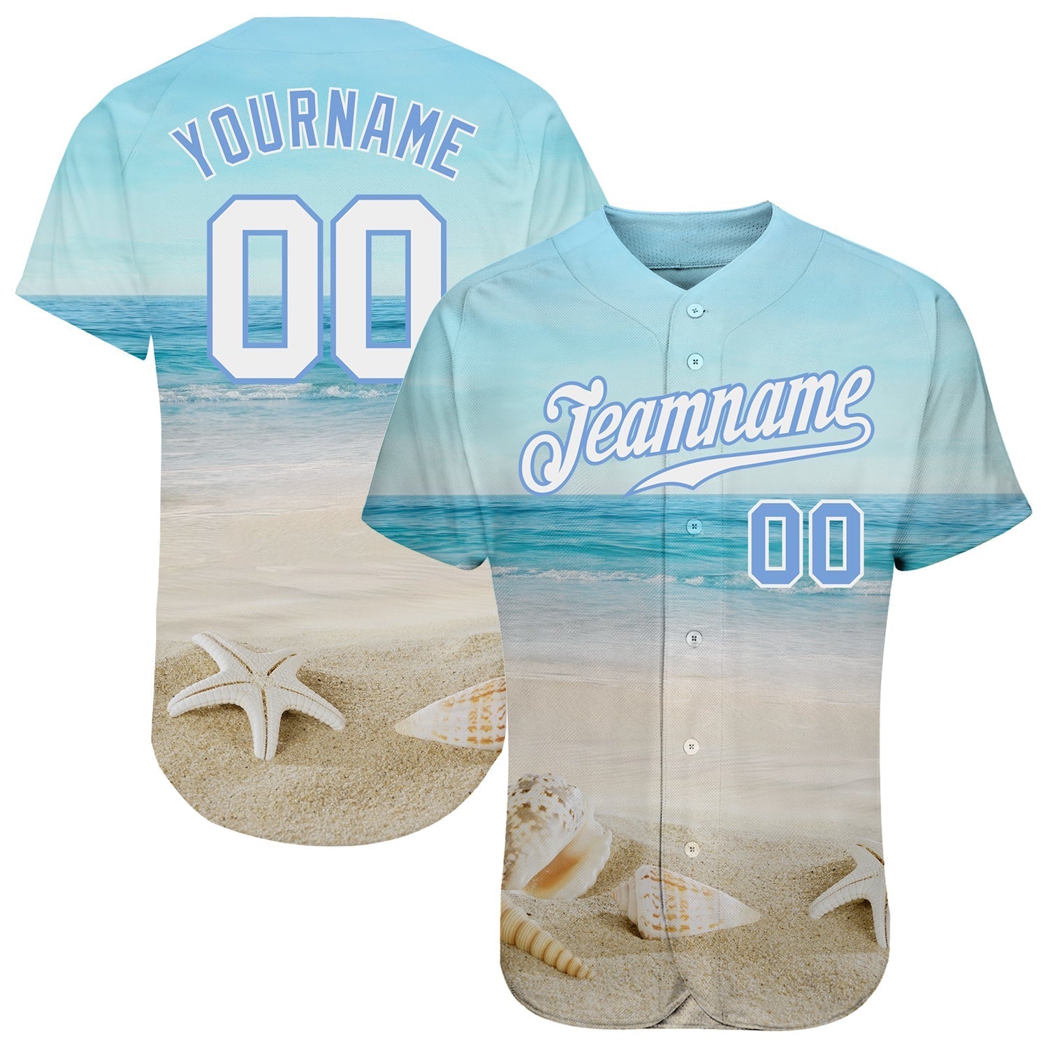 Custom Light Blue White-Light Blue 3D Pattern Design Beach Authentic Baseball Jersey baseball jersey product view 1
