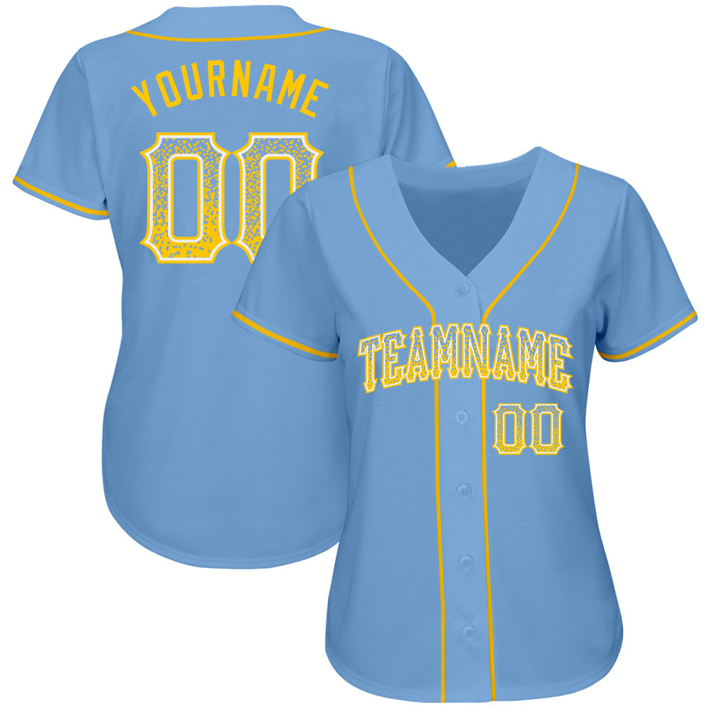 Custom Light Blue Gold-White Authentic Drift Fashion Baseball Jersey baseball jersey product view 2