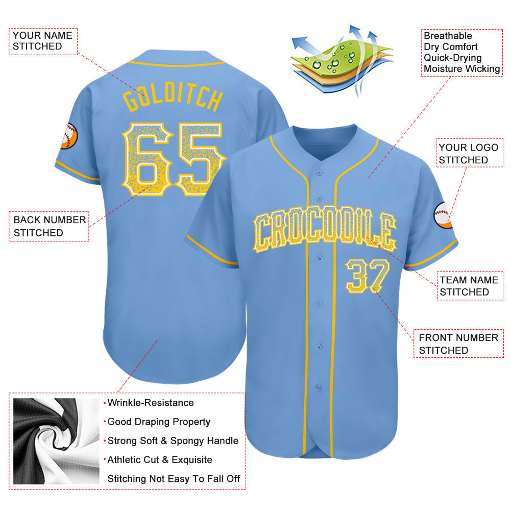 Custom Light Blue Gold-White Authentic Drift Fashion Baseball Jersey baseball jersey product view 3