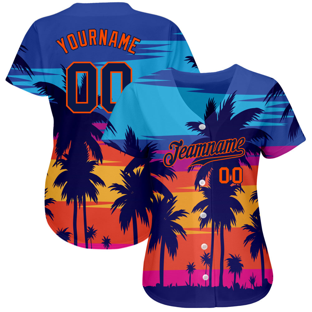 Custom Royal Navy-Orange 3D Pattern Design Palm Trees Authentic Baseball Jersey baseball jersey product view 2