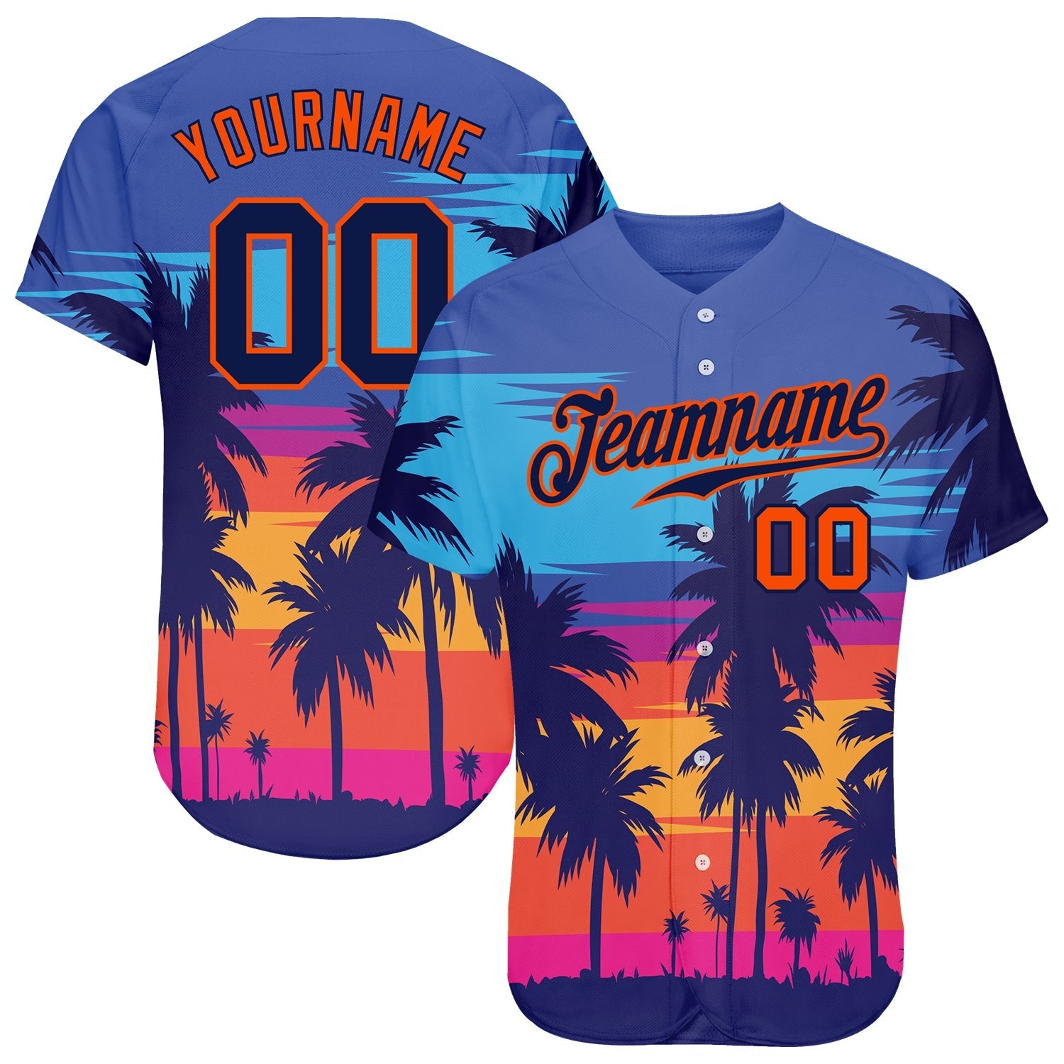 Custom Royal Navy-Orange 3D Pattern Design Palm Trees Authentic Baseball Jersey baseball jersey product view 1
