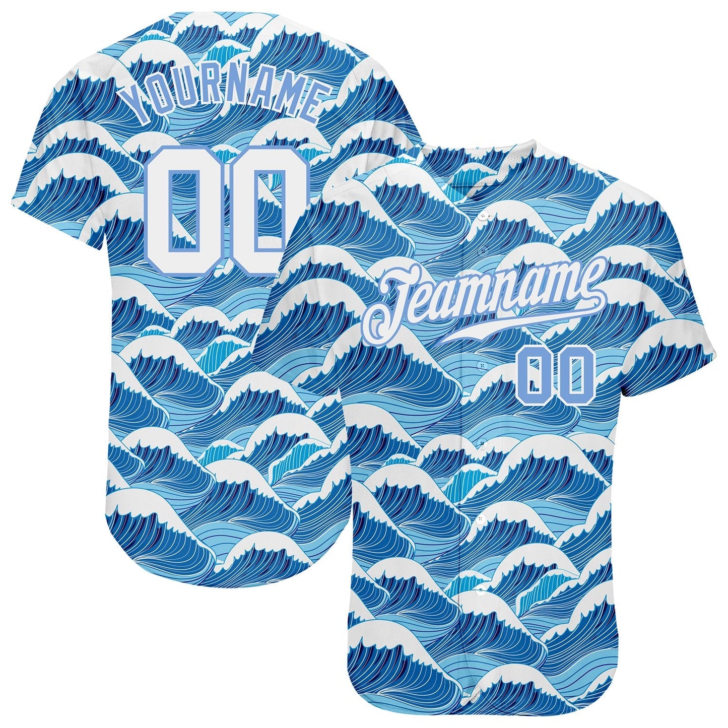 Custom Light Blue White-Light Blue 3D Pattern Design Waves Authentic Baseball Jersey baseball jersey product view 1