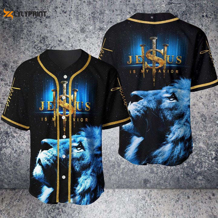 Lion Jesus Is My Savior All Over Print 3D Unisex Baseball Jersey - lylyprint.com baseball jersey product view 1