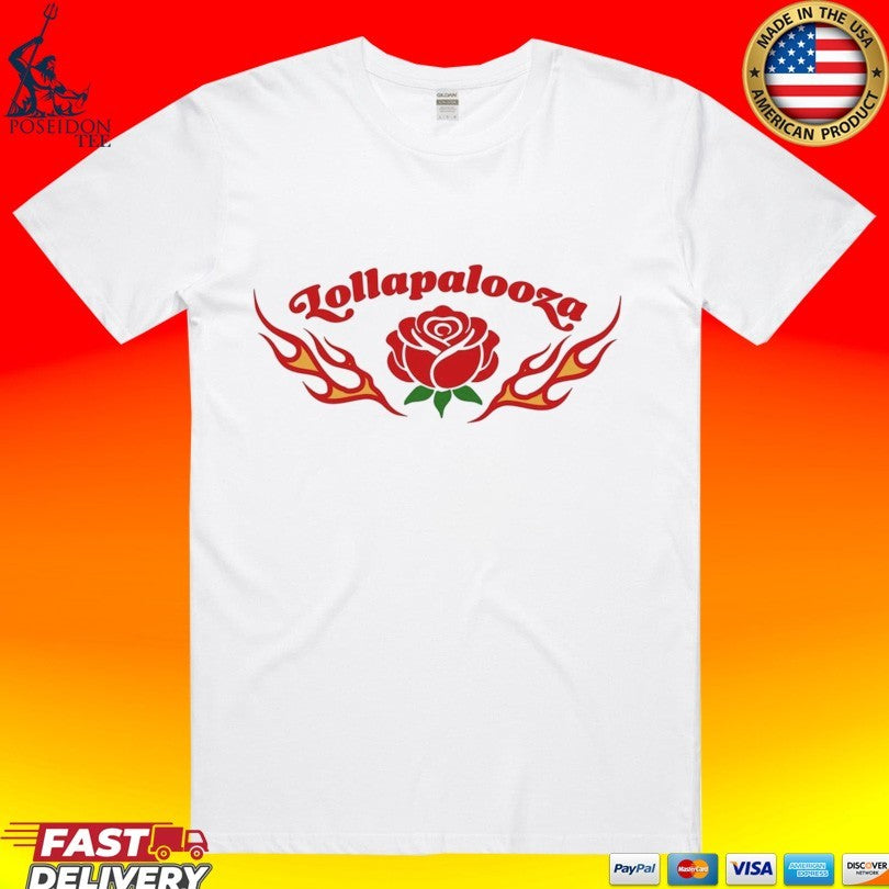 Lollapalooza Womens Rose And Flame T-shirt Unisex T-shirt, Sweatshirt, Hoodie, Long Sleeve Tee - T-Shirt, Sweatshirt, Hoodie